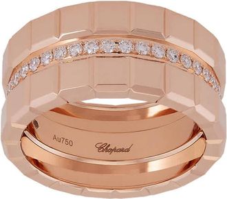 Chopard Ice Cube 18K Rose Gold Diamond Ring, Size 54