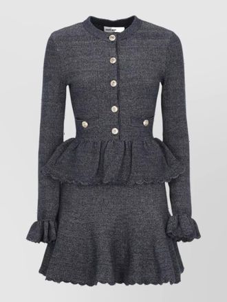 Self Portrait textured long-sleeve flared knitted midi dress