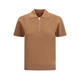 Max Mara Polo Shirts, female, Brown, S, Teti Zip Polo Shirt