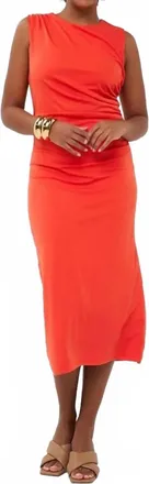 Esqualo Denia Long Gathering Dress In Red Orange