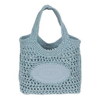 Tod's Rieten Tote Bag met Handgemaakt Haakwerk - Dames - Shoppers - Blauw - ONE Size - Leer - Tassen