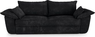 Sia Home Sof&aacute; cama 3 plazas terciopelo de pana XXL negro 230 cm