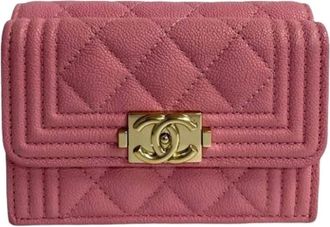 Chanel Pre-owned Wallets, female, Pink, Size: ONE SIZE Pre-owned Quilted Caviar Leather Wallet