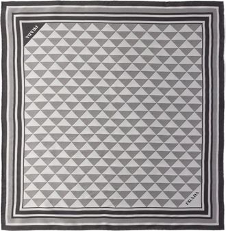Prada Foulard Symbole in seta con stampa geometrica - Grigio