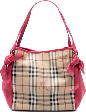 Burberry Tweededehands Kleine Leer Geaccentueerde Haymarket Ruit Gecoate Canvas Canterbury Boog Tote