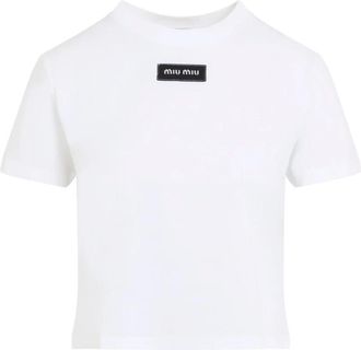 Miu Miu Logo Patch T-Shirt - Dames - T-shirts - Wit - XS - Katoen - Tops