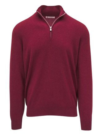 Brunello Cucinelli Maglione in cashmere con mezza zip - Rosso