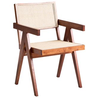 Beliani Silla De Comedor Moderna Decorativa De Madera Mimbre Natural Sala De Estar Marr&oacute;n Westbrook