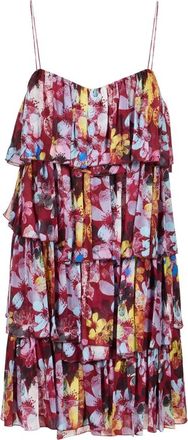 Iceberg Jurk met relaxte pasvorm en ruches op een rood patroon in viscose-georgette - Dames - Zomerkleedjes - Veelkleurig - S - Kleedjes