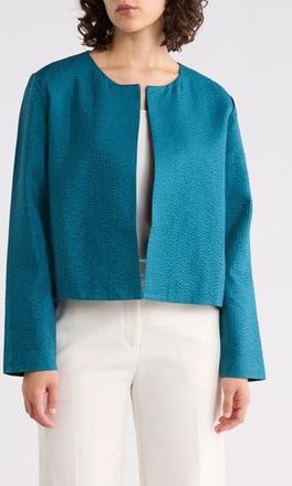 Eileen Fisher Round Neck Quilted Silk Jacket in Harbor at Nordstrom Rack, Size Xx-Small