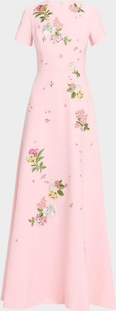 Carolina Herrera Rose Embroidered Sleeveless Trumpet Gown