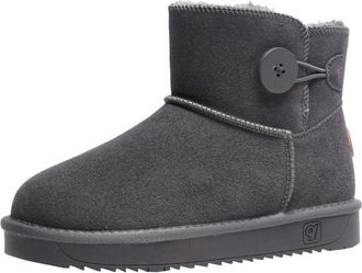 Generic Women Winter Plush Snow Boots for Cold Protection and Warmth Wooden Button Casual Short Boots (gray,6.5)