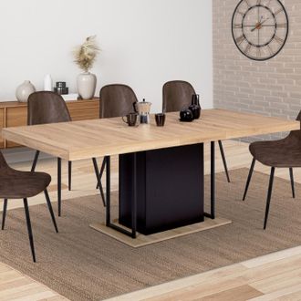 IDMarket Idmarket - Mesa De Comedor Extensible Ugo 6-10 Personas Madera De Haya Y Negro 160-200 Cm Dise&ntilde;o Industrial