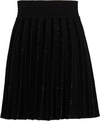 Balmain Geplooide glittergebreide rok - Dames - Korte rokken - Zwart - 2XS - Polyester - Rokken