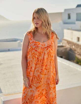 Live Unlimited London Womens Orange Paisley Tiered Midaxi Dress - Size: 20
