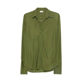 Dries Van Noten Shirts, female, Green, Size: XS Olive Green Classic Collar Shirt