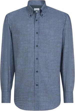 Brunello Cucinelli Overhemden, Heren, Blauw, L, Casual Shirts