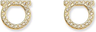 Ferragamo Gancini Crystals Brass Earrings-Donna