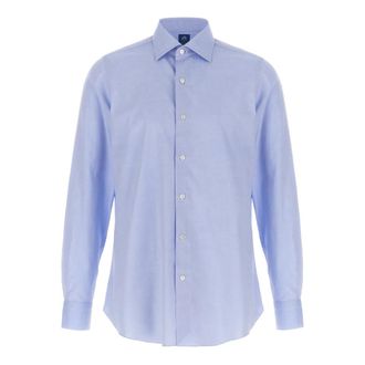 Finamore Napoli Shirt - Heren - Zakelijke Overhemden - Blauw - 2XL - Katoen - Overhemden
