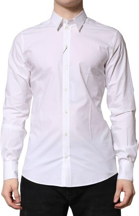 Dolce & Gabbana White Cotton Long Sleeves Dress Formal Mens Shirt (Pre-Owned)
