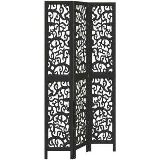 vidaXL Room Divider 3 Panels Black Solid Wood Paulownia Vidaxl