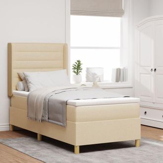 vidaXL Box Spring Bed with Mattress Cream 90 x 190 cm Fabric vidaXL