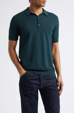 John Smedley Roth Solid Sweater Polo in Rainforest at Nordstrom, Size Xx-Large