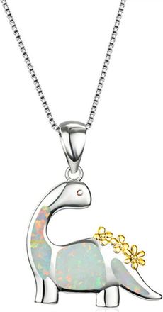 Generic Fashion Dinosaur Necklace Girls Charm Jewelry Gift Animal Lover Gifts Pendant For Men Women Pearl with Initial (White, One Size)