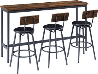 STILVORA Conjunto De Mesa Y Sillas De Bar Con 1 Mesa Y 3 Taburetes, Aglomerado Y Acero, Marron Rustico Y Negro