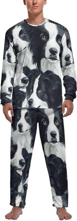 Generic Border Collies Mens Pajamas Sets Crewneck Long Sleeve Pjs Tops Pants Soft Comfy Sleepwear