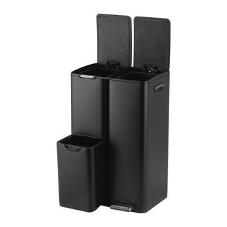 Relaxdays Papelera Relaxdays 3 Compart., 60 L, Cubos Extra&iacute;bles, Cierre Suave, Pedal, Acero Inox, Separador Residuos Cocina, Negra