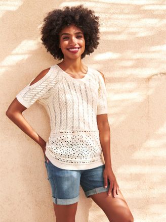 Heine Kurzarmpullover HEINE Pullover, Damen, Gr. 46, beige (champagner), 55% Polyacryl, 45% Polyamid, unifarben, Pullover Kurzarmpullover