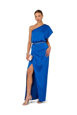 Adrianna Papell Womens Stretch Satin Long Dress - Blue - Size 16 UK