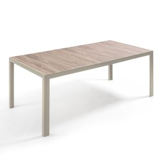 Oviala Mesa de jard&iacute;n de aluminio y cer&aacute;mica con efecto madera 206 cm crema