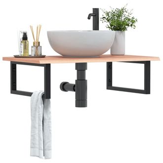 Berkfield Home Basin Shelf Wall Mounted Steel & Solid Wood Oak in Brown