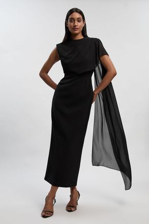 Karen Millen Womens Polished Tailored Cape Drape Maxi Column Dress - Black - Size 12 UK