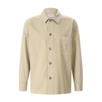 Saint Laurent Logo-embroidery Shirt Jacket - male - Saint Laurent - Casual Shirts - Beige - 2XL - Shirts