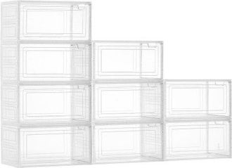 OEM 9 Pcs Cajas Para Zapatos, Cajas Apilables Transparentes Con Puerta Magn&eacute;tica, Aptas Hasta La Talla 13 De Ee. Uu., Contenedores De Pl&aacute;stico Para Tacone