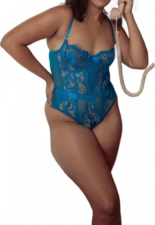 Kilo Brava Embroidered Underwire Bodysuit In Hawaiian Blue