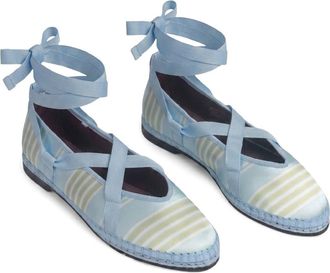 Flabelus Positano Stripe Ribbon Mary Jane Flat in Light Green at Nordstrom, Size 38