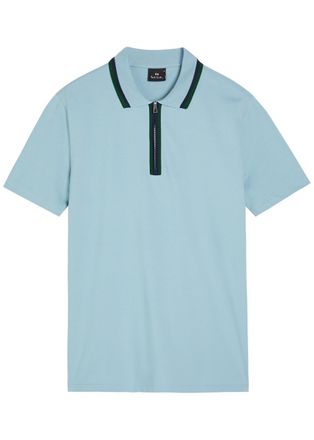 Paul Smith Striped-trim Stretch-cotton Polo Shirt - Light Blue - Xxl