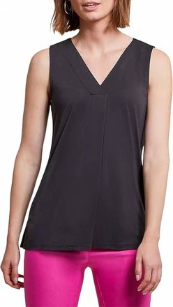 Tribal Stacy Sleeveless V-Neck Top With Pleat In Black