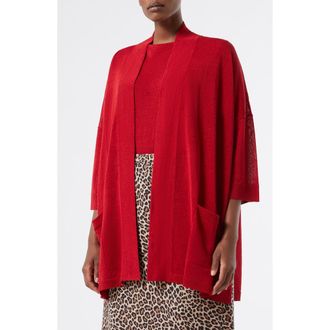 Marina Rinaldi Padana Elbow-Sleeve Linen Blend Cardigan in Cherry at Nordstrom, Size Medium