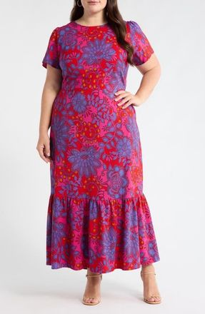 Sugarlips Darret Floral Ruffle Maxi Dress in Fuchsia-Multi at Nordstrom, Size 2X