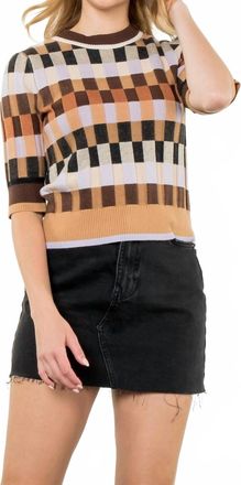 THML Clothing Autumn Textured Knit Sweater Top In Brown Multi