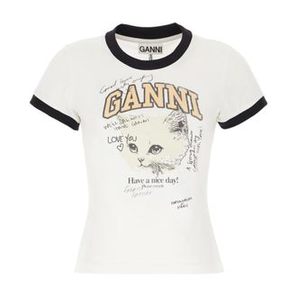 Ganni Tops, Dames, Wit, XS, T-Shirt