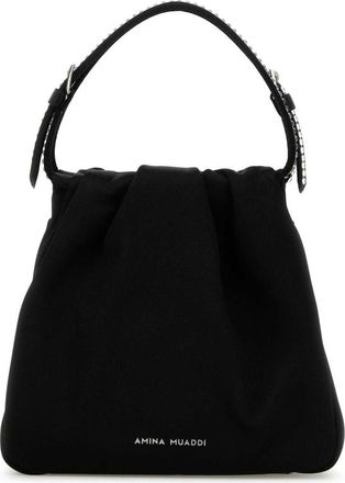 Amina Muaddi Black Satin Vittoria Crystal Handbag