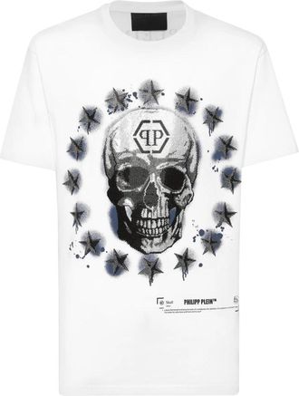 Philipp Plein Round Neck T-Shirt Stars & Skull - Heren - T-shirts - Wit - 3XL - Katoen - Tops