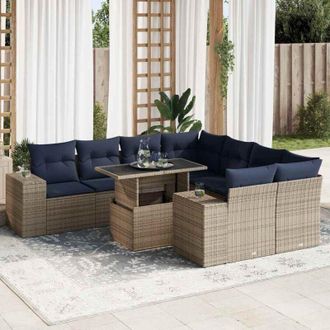vidaXL Set Sof&aacute;s Jard&iacute;n Y Cojines 9 Pzas Rat&aacute;n Sint&eacute;tico Acacia Gris Vidaxl