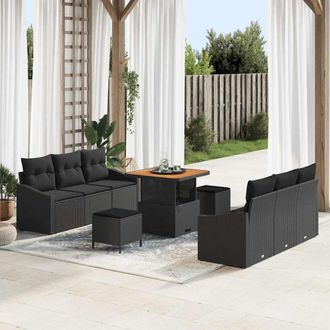 vidaXL Vidaxl - Set Divano Da Giardino Con Cuscino 9 Pcs Nero Poly Rattan